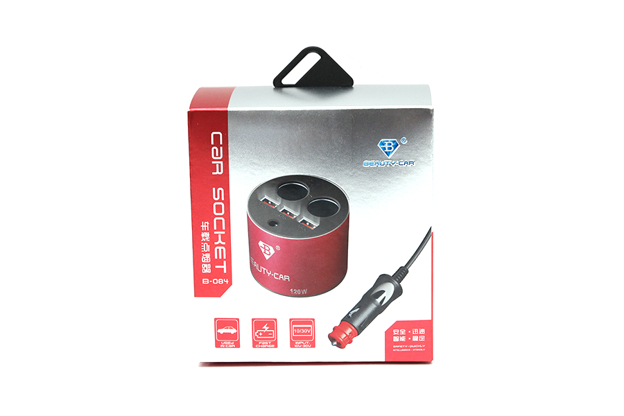 Cốc sạc 2 lỗ + 3 cổng USB (có dây) B-084 黑 đen