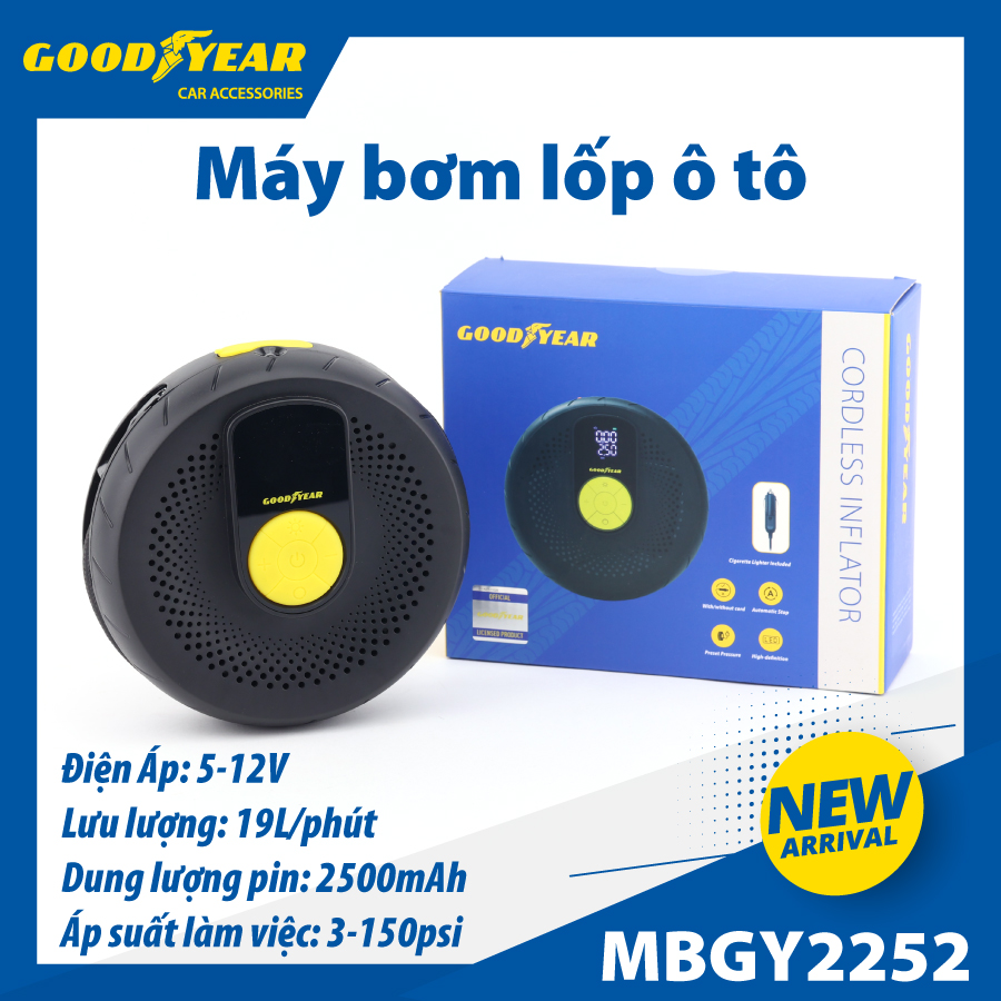 Máy bơm không dây GOODYEAR GY-2252 12V-60W, Áp suất xả tối đa : 150psi