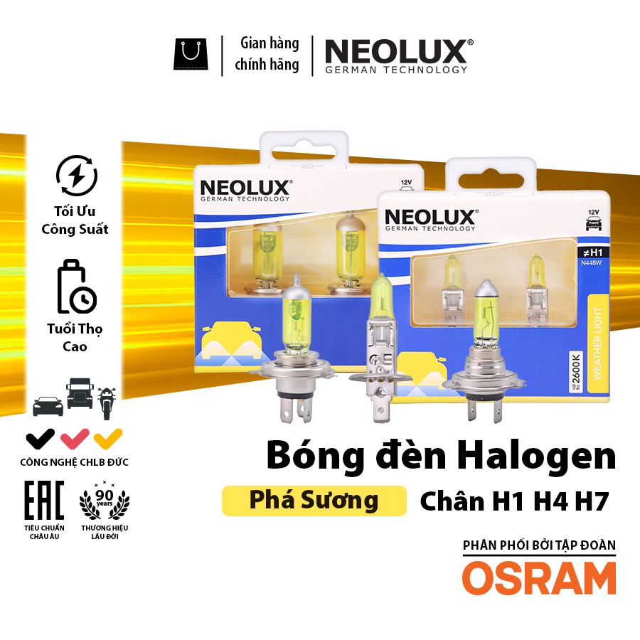 Bóng Halogen Phá Sương H7 12V 55W PX26D N499W-2SCB Hiệu Neolux