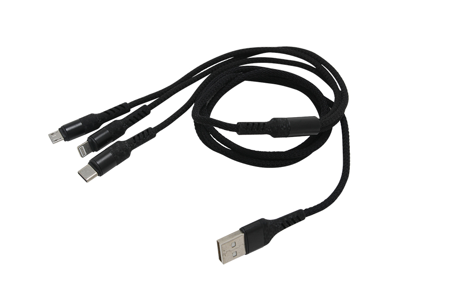 Dây sạc ĐT 3 đầu 120cm WF-724 (Ip4 - Ip5 -  Micro USB - Type C) WF-724 đen