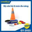 Bộ cứu hộ 8 món GOODYEAR GY-2925 (Dây sạc bình 2m5 250A, dây kéo xe 4m- đèn pin, búa thoát hiểm, bao tay, đèn pin, bảng tam giác cảnh báo, đèn tín hiệu, túi đựng)