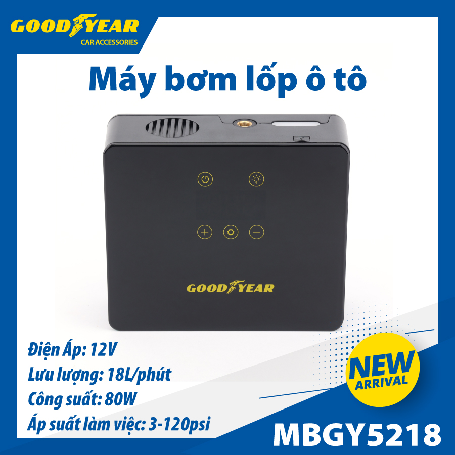 Máy bơm điện tử vuông GOODYEAR GY-5218 12V-27.7W- 80W-10A-120PSI-18L/min mặt đồng hồ điện tử-cảm ứng