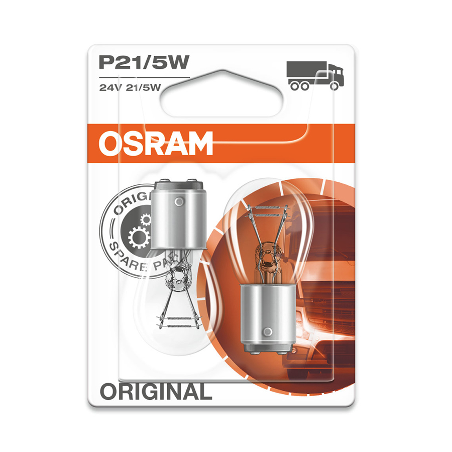 Bóng đèn sau 2 tim S25 (P21/5W) - 24V 21/5W (chân cao thấp) 7537-02B (BAY15D) Hiệu Osram