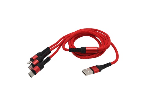 [SDTMHWF724DO] Dây sạc ĐT 3 đầu 120cm WF-724 (Ip4 - Ip5 -  Micro USB - Type C) WF-724 đỏ