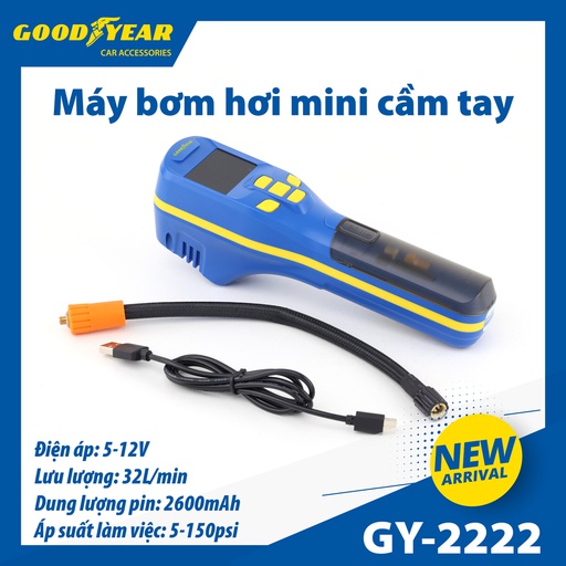 [MBGY2222] Máy bơm cầm tay không dây GOODYEAR GY-2222 2600mAh-150PSI-20L/min