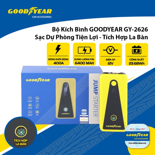 [BKDGY2626] Bộ kích điện GOODYEAR GY-2626 12V 6400mAh - 400A - 22.35Wh - 1.6A mặt đồng hồ điện tử