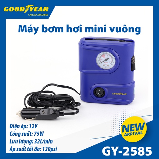 [MBGY2585] Máy bơm hơi mini vuông GOODYEAR GY-2585 12V - 75W - 10A - 100psi - 32L/min mặt đồng hồ cơ