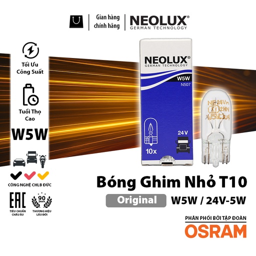 [BDNLXT1024VN507] Bóng gim nhỏ T10 (W5W) TRẮNG 24V 5W N507 Hiệu NEOLUX