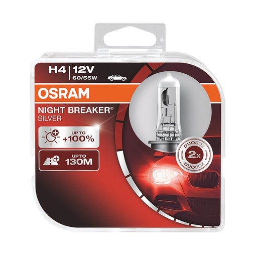 [BDOH412V64193NBS] Bóng Halogen Tăng Sáng 100% Night Breaker Silver H4 12V 60/55W 64193NBS-HCB Hiệu Osram