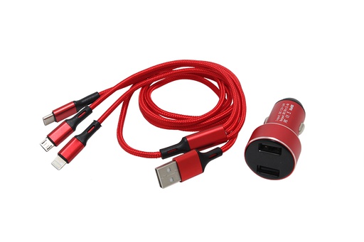 [SDTMHC74DO] Bộ sạt ĐT 2 cổng + dây sạc 3 đầu C74 - 4.8A (Ip4 - Ip5 - micro USB - Type C) C74 đỏ